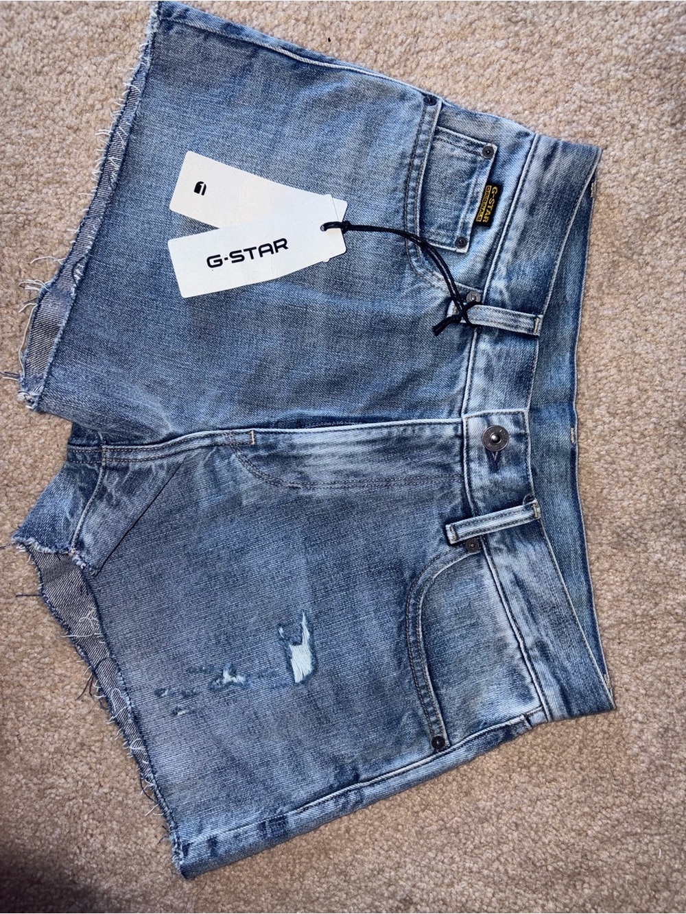 G-STAR Raw Light Blue Denim Cutoff Shorts size 27 NWT